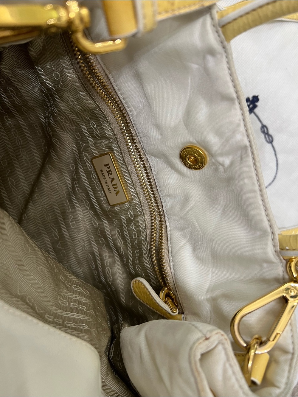 Prada Cream Quilted Tote with Yellow Trim and Gold Hardware - Picture 4 of 8